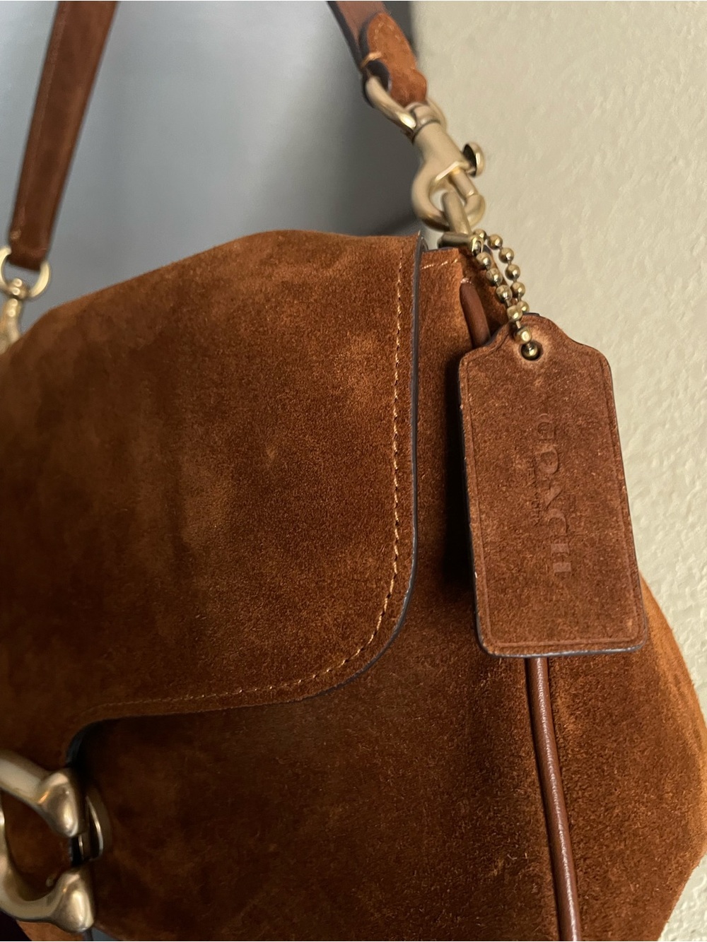 Coach Brown Suede Shoulder Bag with Gold Hardware - Picture 2 of 4